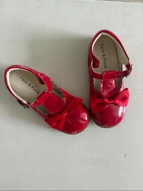 Felix & Flora Girls' Bright Red Patent Bow Dress Shoes